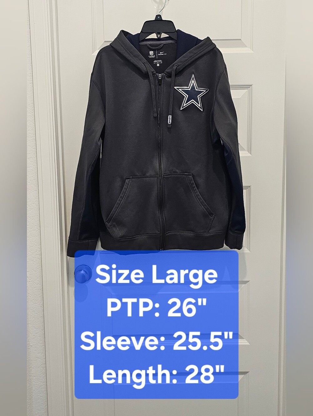 Dallas Cowboys NFL Team Apparel Full-Zip Fleece Hoodie Gray Large